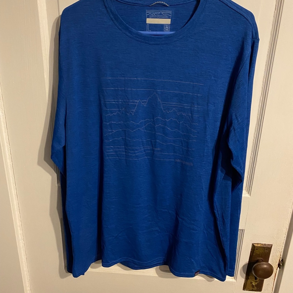 Patagonia Blue Long Sleeve Tee with Subtle Texture